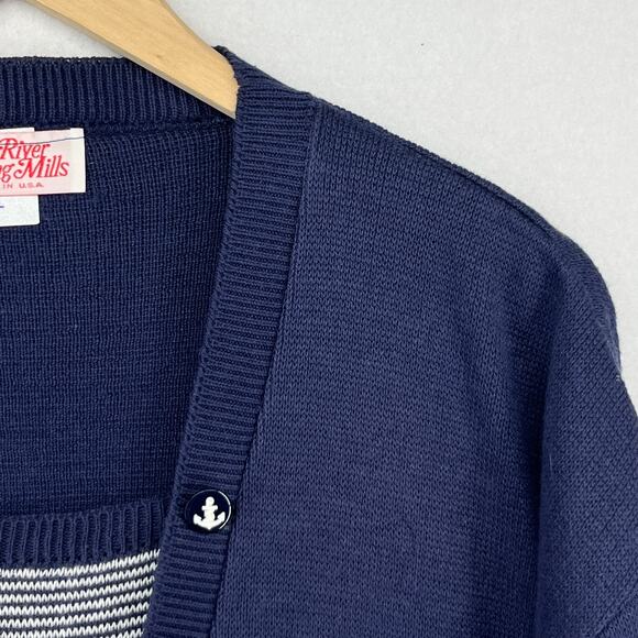 FALL RIVER KNITTING MILLS Dress L Sweater Shift Midi Sailor Cotton Blue USA VTG - Picture 7 of 15
